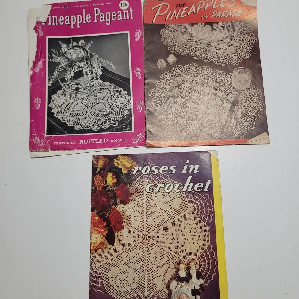 Lot 9 Vintage Knitting Crochet Pattern Lace Dolls Doilies Bedspreads Edging‎